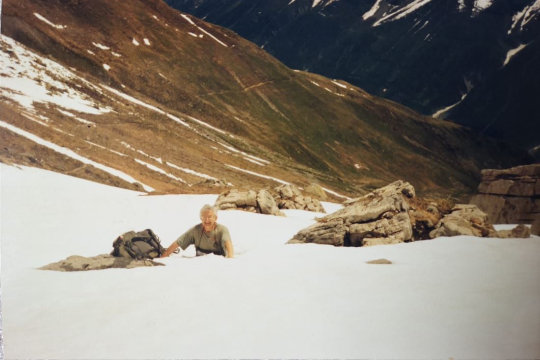 Brian Winder ascending a snowy ridge